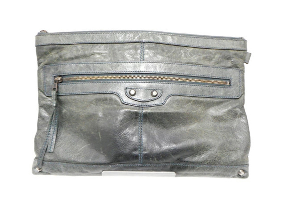Balenciaga bag clutch clip leather dark green